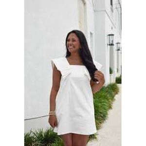 TCEC White Square Neck Flutter Sleeve Mini Dress Women Size M